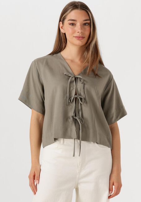 Groene SELECTED FEMME Blouses SLFNATUK 2/4 BOXY TIE TOP - large