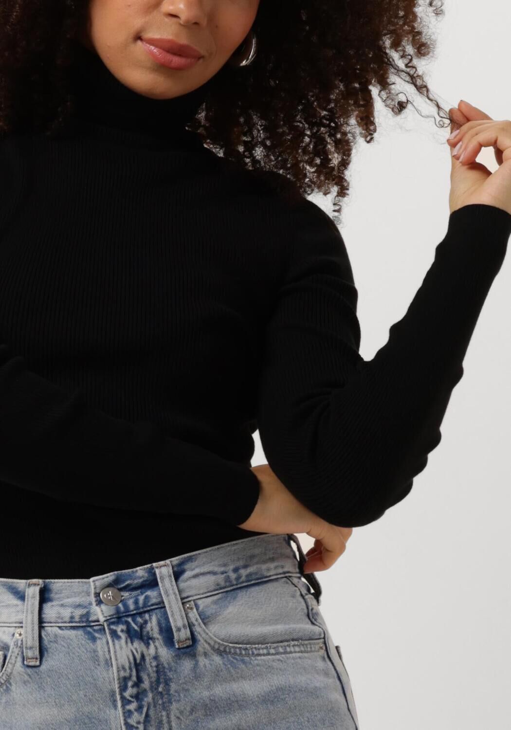 CALVIN KLEIN Dames Truien & Vesten Woven Label Roll Neck Sweater Zwart