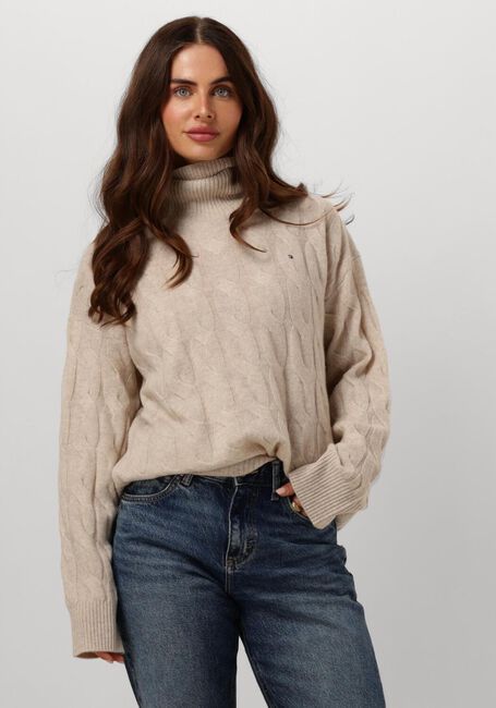 Beige TOMMY HILFIGER Coltrui SOFT WOOL CABLE ROLL-NK SWEATER - large