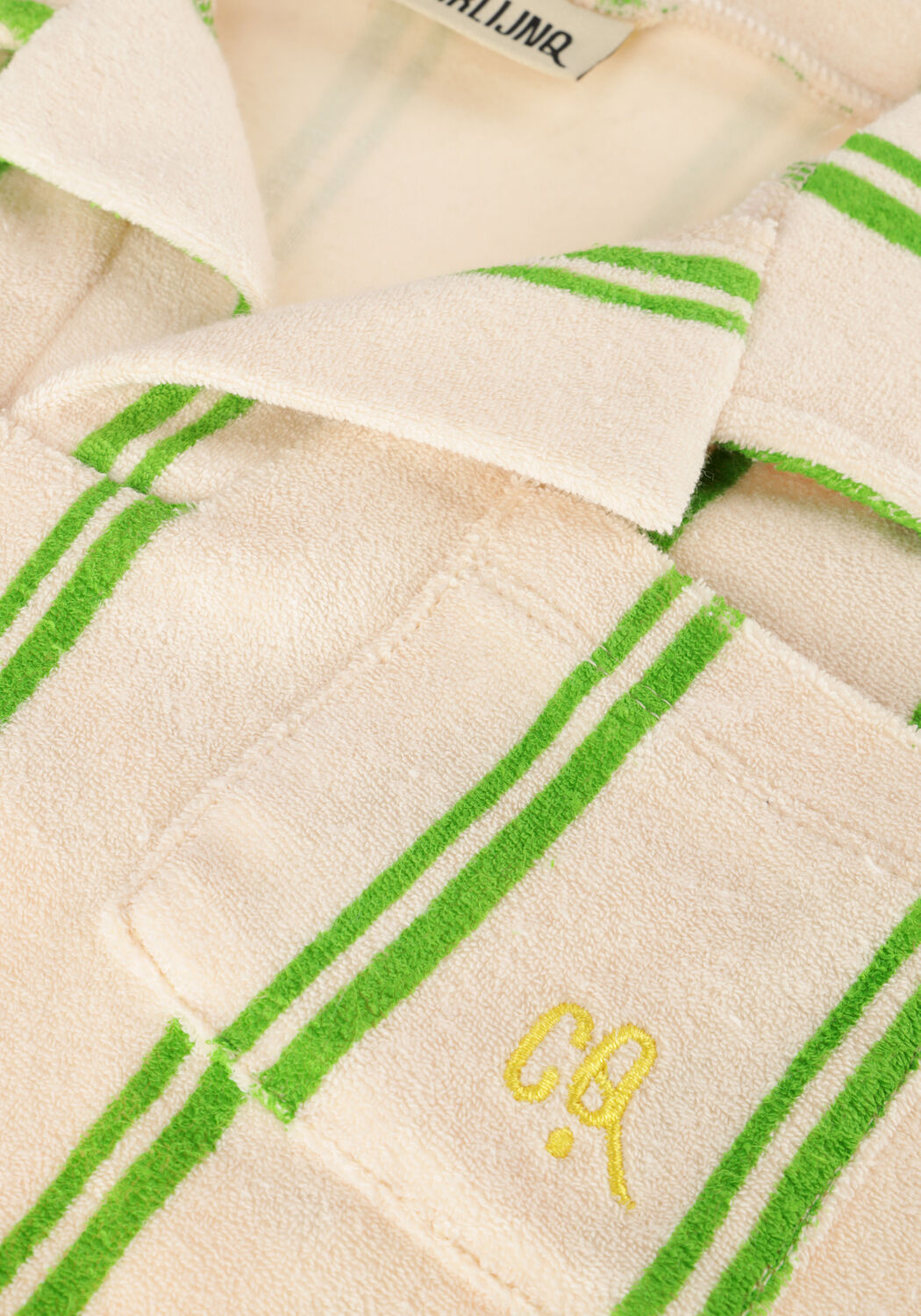 Witte CARLIJNQ T-shirt STRIPES GREEN - LOOSE FIT POLO WITH EMBROIDERY - large