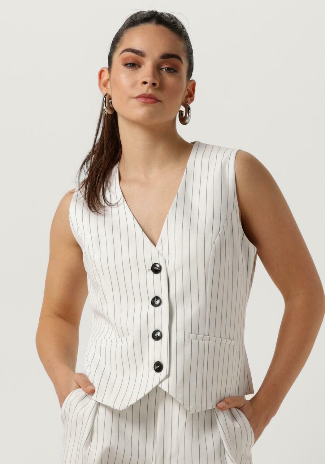 NEO NOIR Dames Blazers Vendetta Pinstripe Waistcoat Gebroken Wit