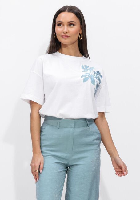 Witte JANSEN AMSTERDAM Blouses RILEY SHIRT CO 184 SHORT SLEEVE WIDE FIT SATIN EMBROIDERY FLOWER - large