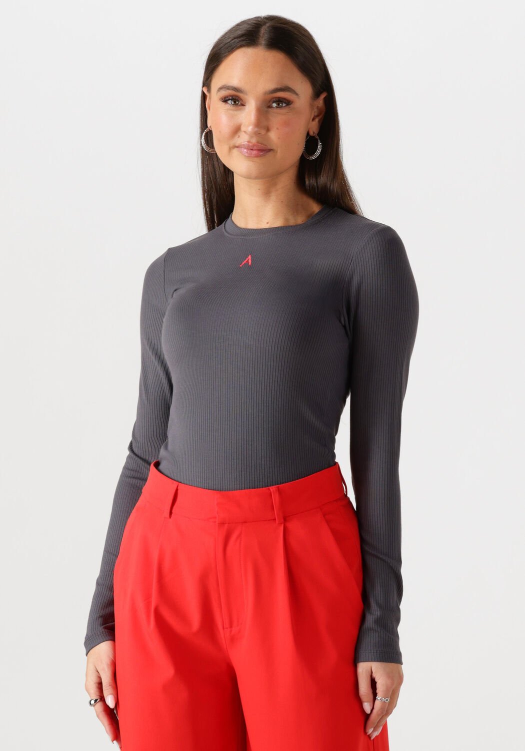 ALIX THE LABEL Dames Tops & T-shirts Ladies Knitted Modal Longsleeve Top Donkergrijs