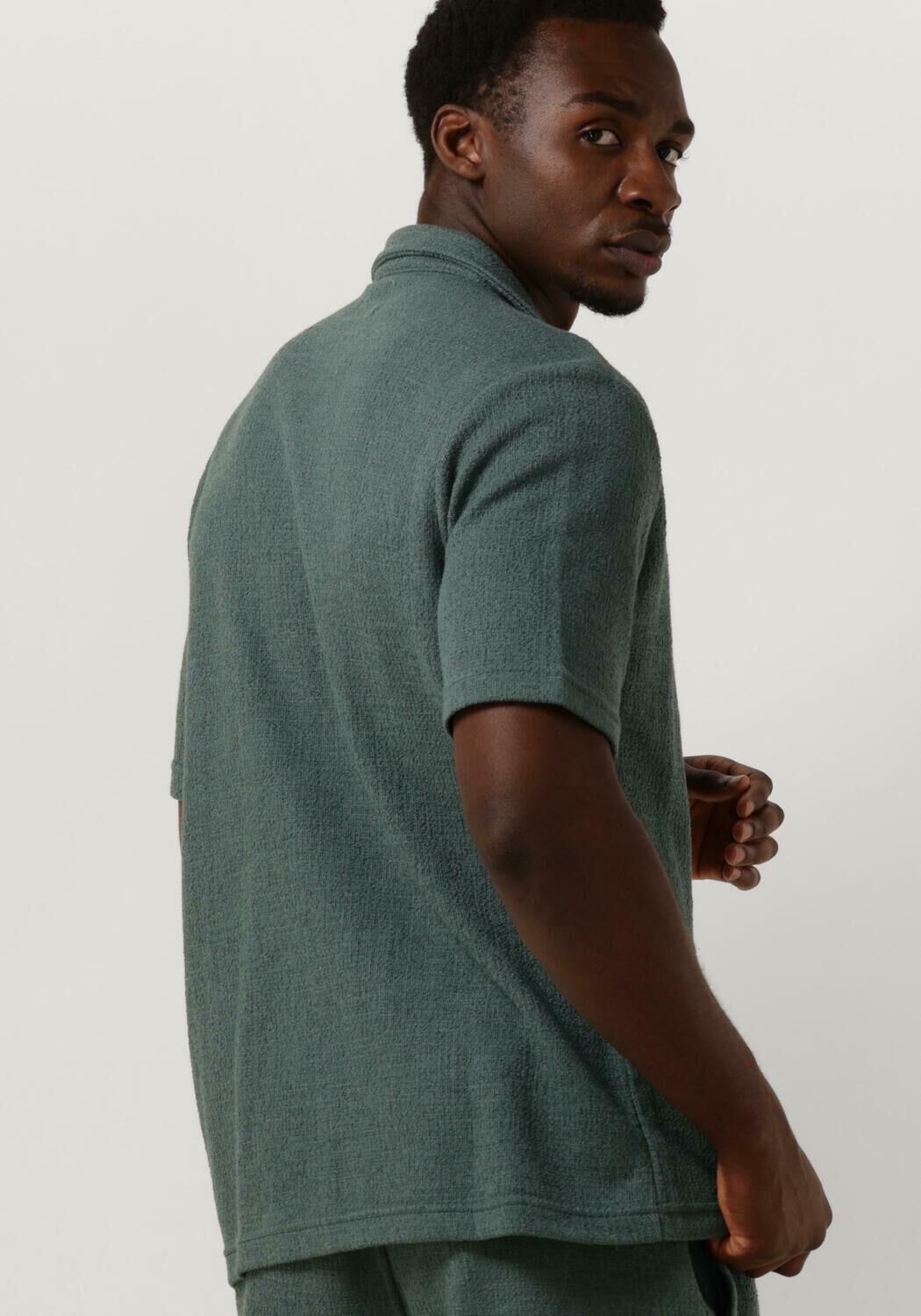 PURE PATH Heren Overhemden Structured Shortsleeve Shirt With Chest Pocket And Embroidery Groen