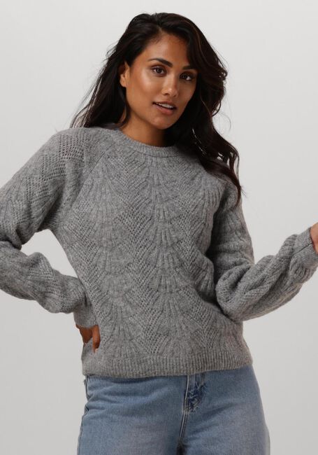 Grijze OBJECT Trui OBJFLORA RE L/S KNIT PULLOVER - large