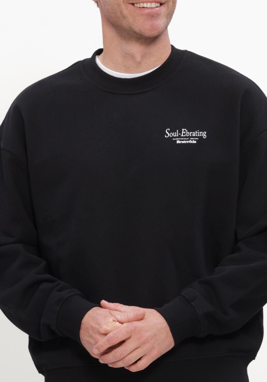 Zwarte RESTER&Ouml;DS Trui RTDRAKE CHESTPRINT CREW - large