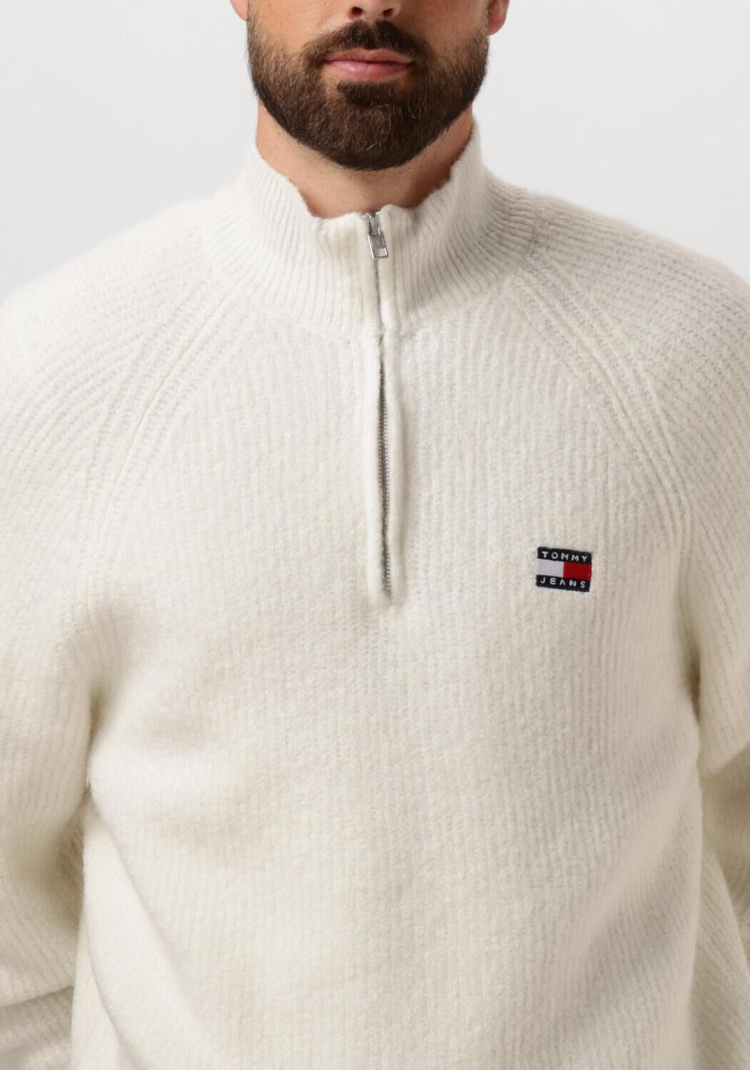 TOMMY JEANS Heren Truien & Vesten Tjm Reg 1 4 Zip Raglan Badge Wit