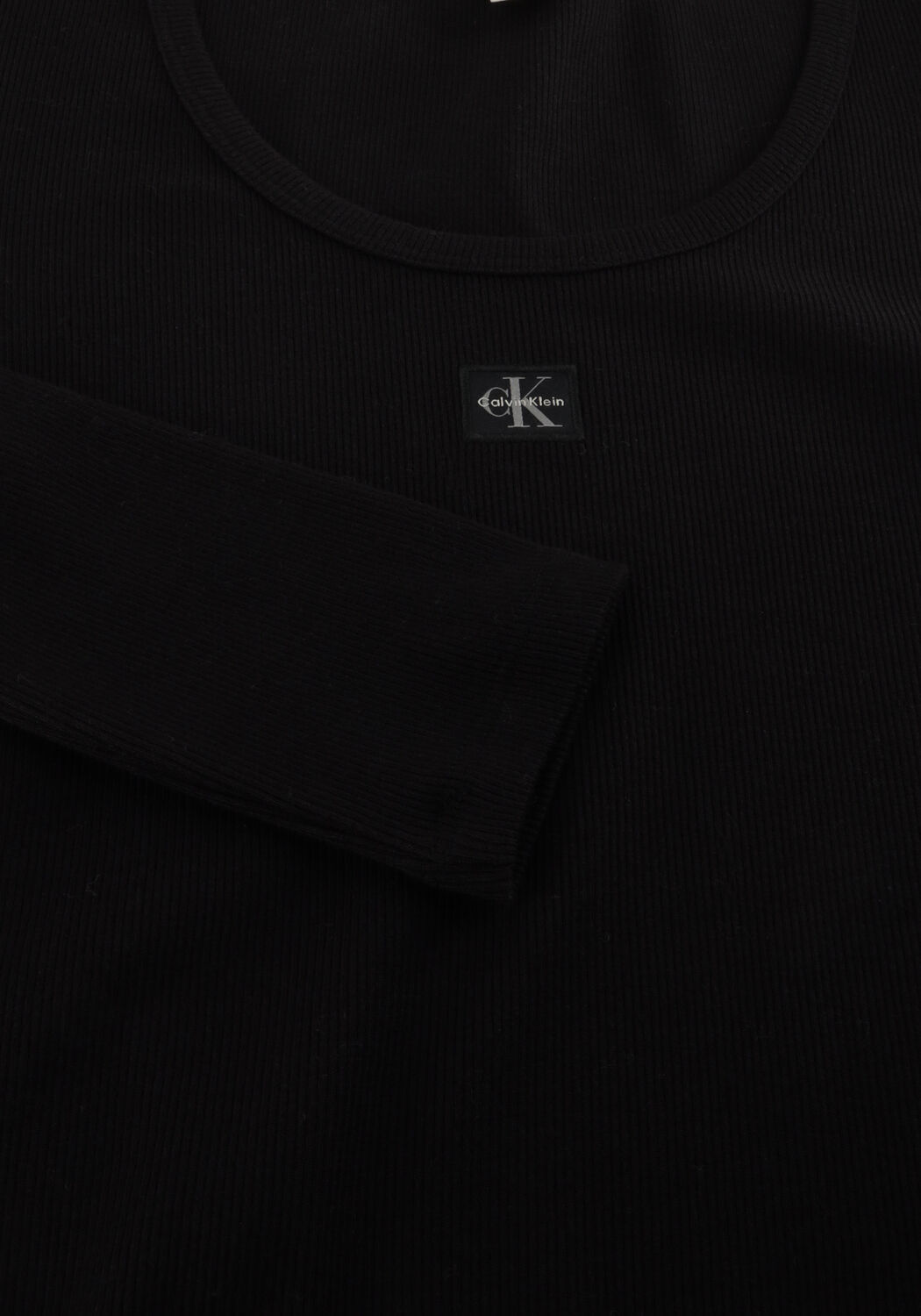 Zwarte CALVIN KLEIN Top LS WOVEN LABEL 2X2 RIB SCOOP NEC - large