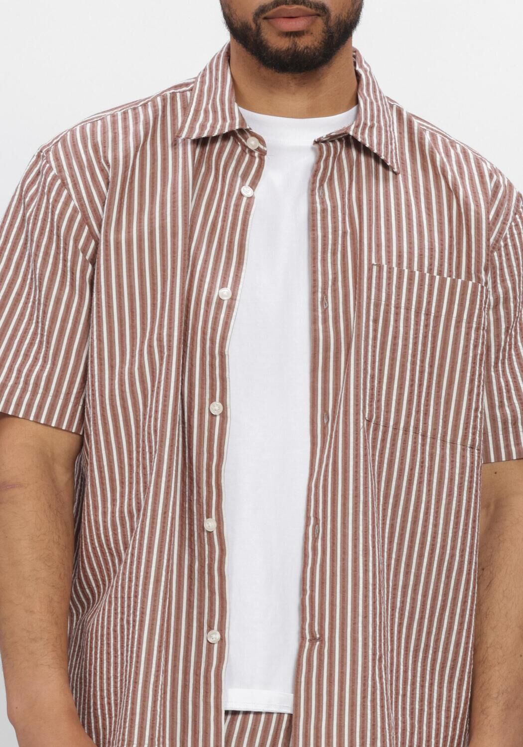 Beige SELECTED MEN Casual overhemd SLHRLXSTUART SEERSUCKER SS  SHIRT - large