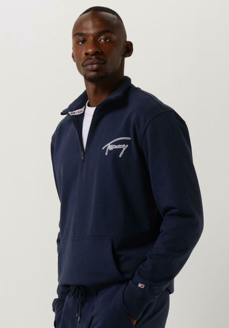 Donkerblauwe TOMMY JEANS Trui TJM REG SIGNATURE HALF ZIP - large