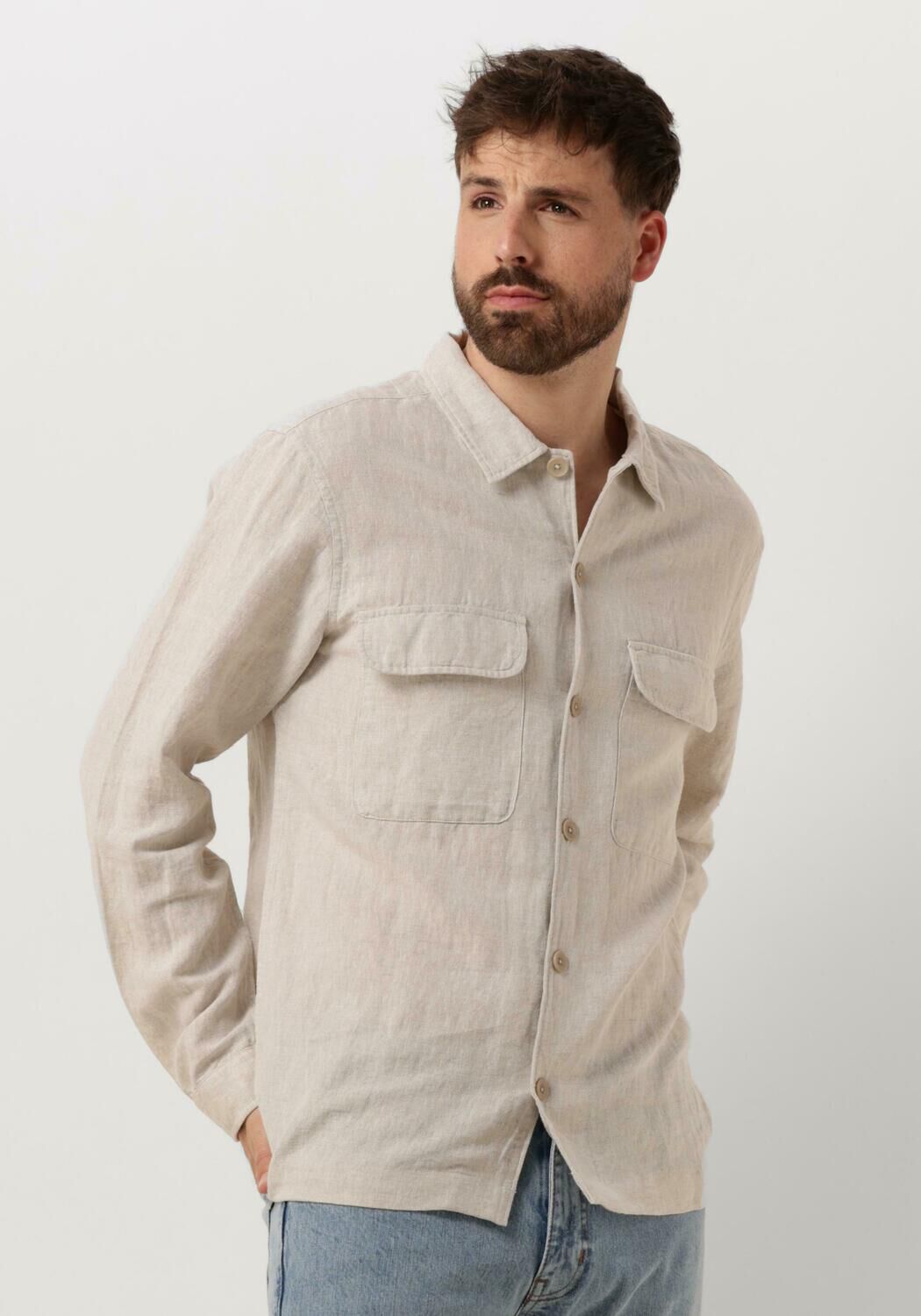 SELECTED HOMME Heren Overhemden Slhmads-linen Overshirt Ls Noos Beige