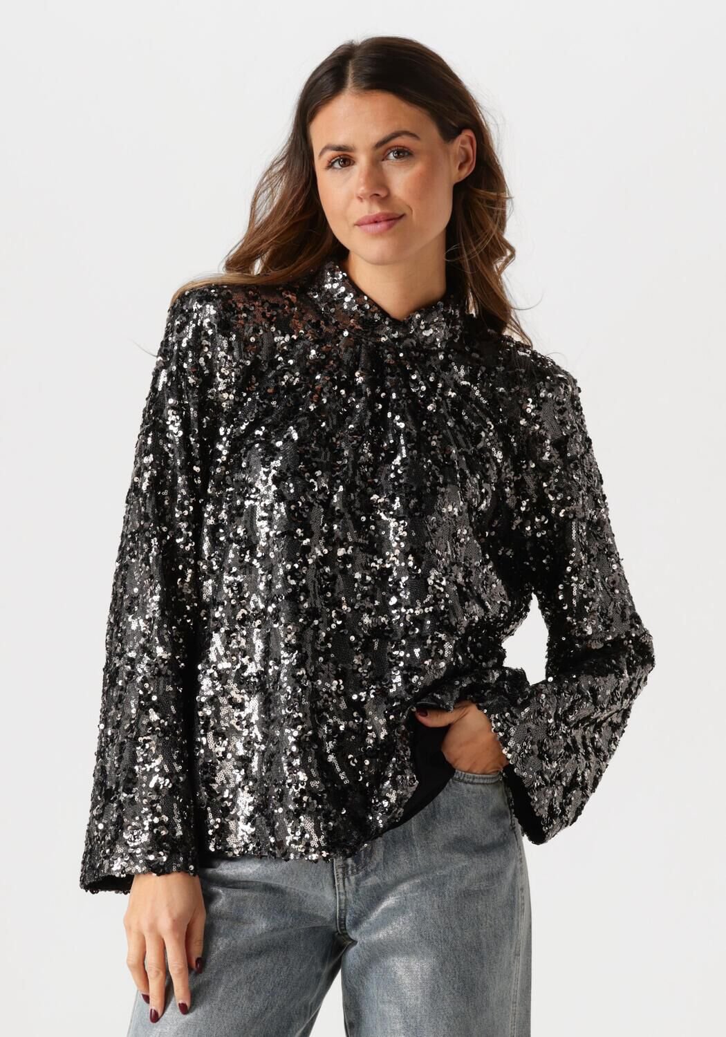 Gestuz Zwarte Pailletten Blouse voor Vrouwen Black Dames