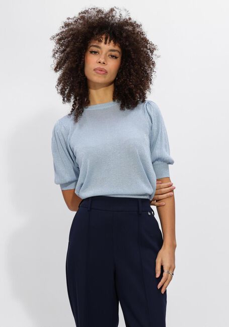 Lichtblauwe MINUS Trui MSLIVA PUFF SLEEVE METALLIC KNIT PULLOVER - large