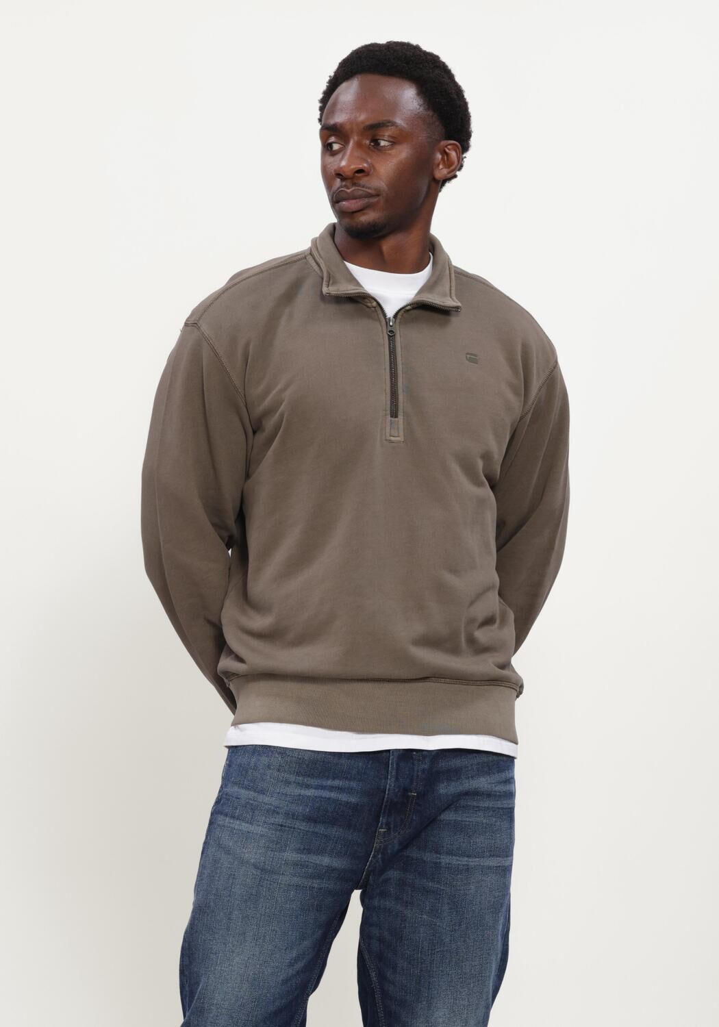 Taupe G-STAR RAW Trui UNIT WASHED HALF ZIP SW L\S - large