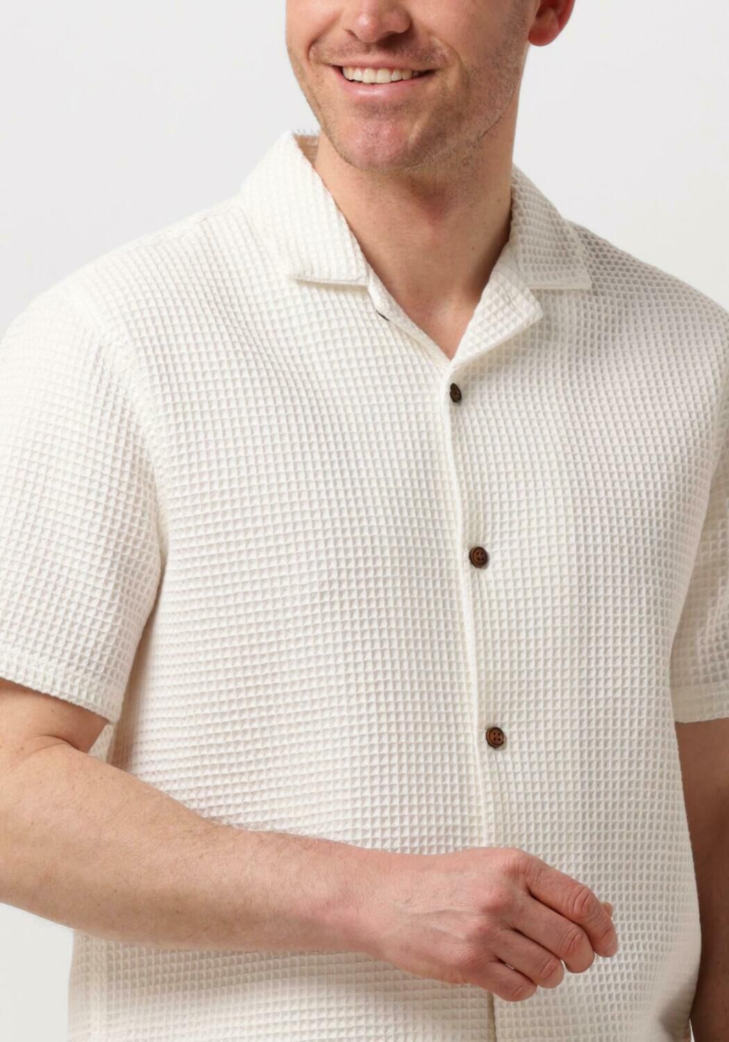 ANERKJENDT Heren Overhemden Akleon S s Waffle Shirt Wit