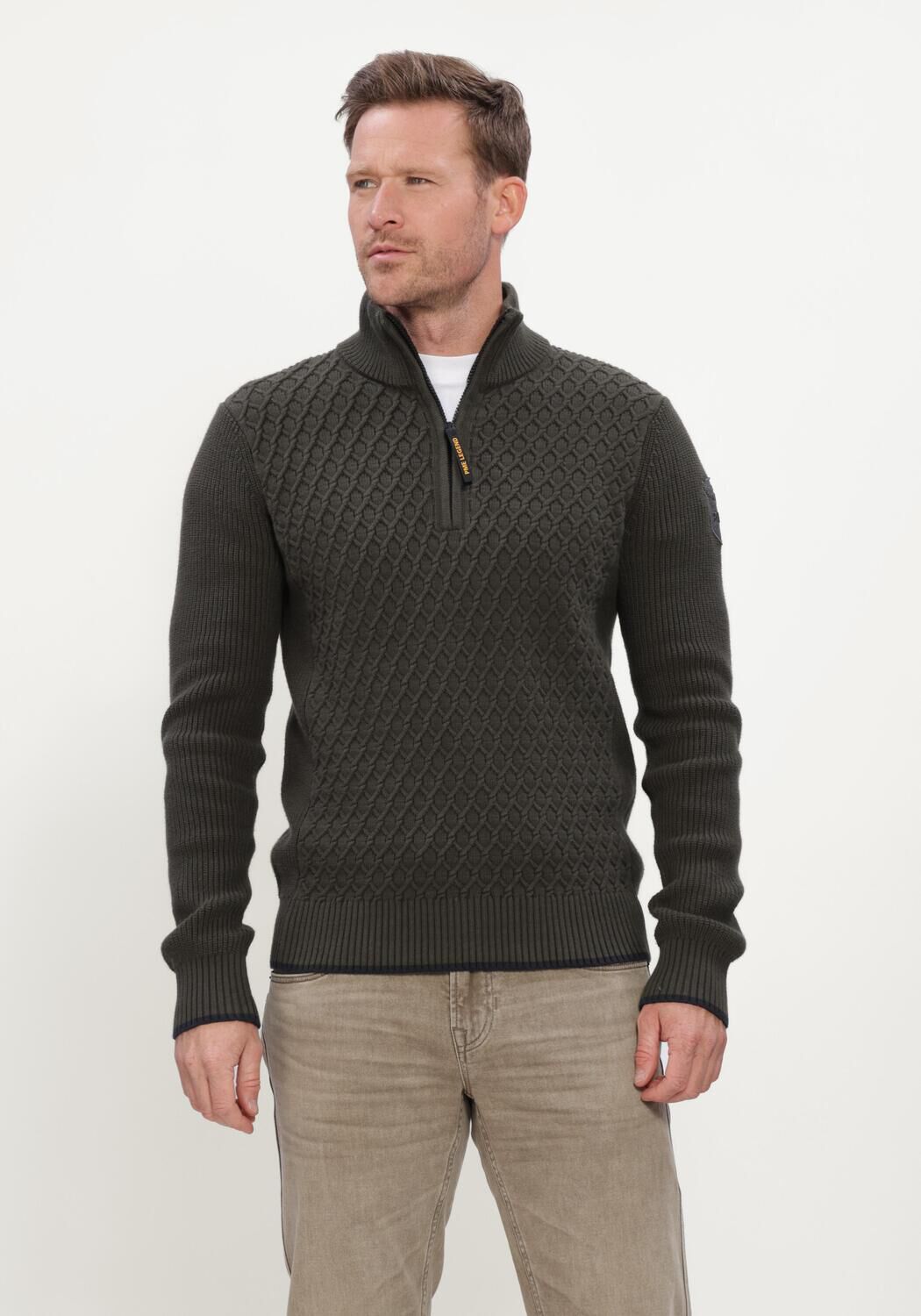 Donkergroene PME LEGEND Trui HALF ZIP COLLAR COTTON - large
