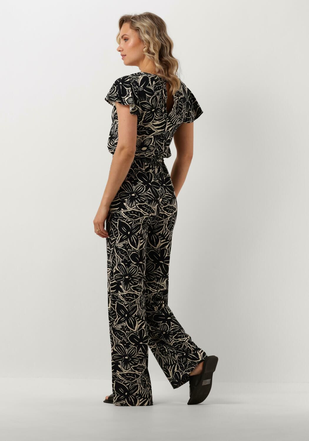 JANSEN AMSTERDAM Dames Jumpsuits Vfb445 Jersey Printed Jumpsuit Square Neckline Zwart