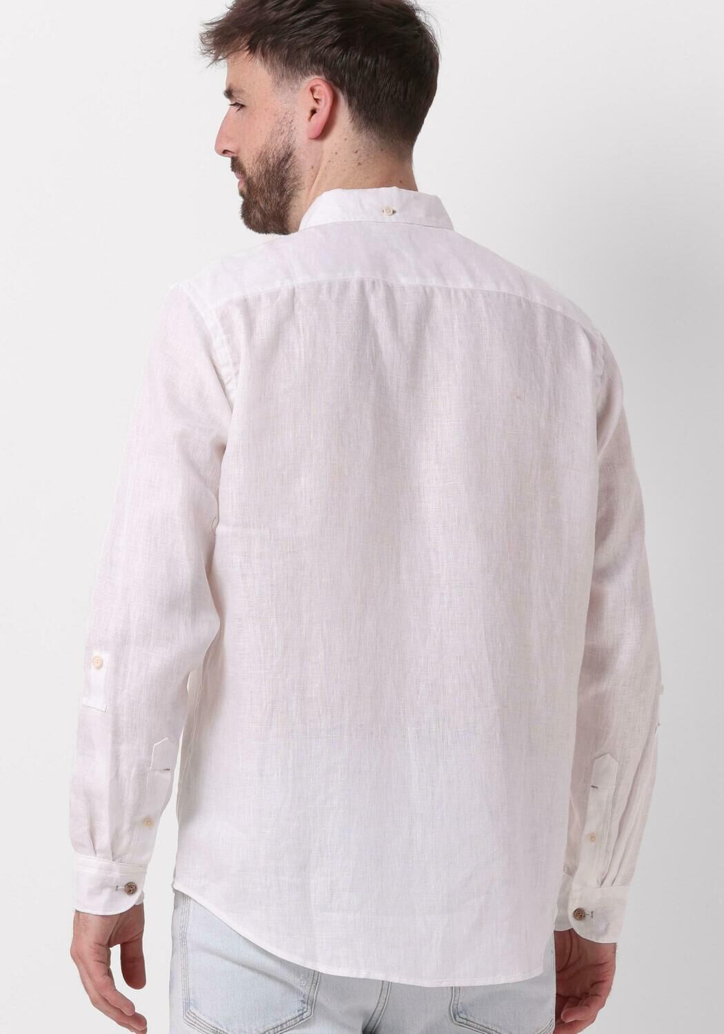 SCOTCH & SODA Heren Overhemden Linen Shirt With Roll-up Wit