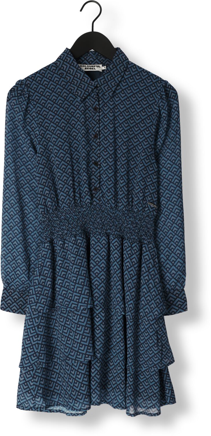 COLOURFUL REBEL Dames Jurken Sacha Small Geo Mini Shirt Dress Blauw