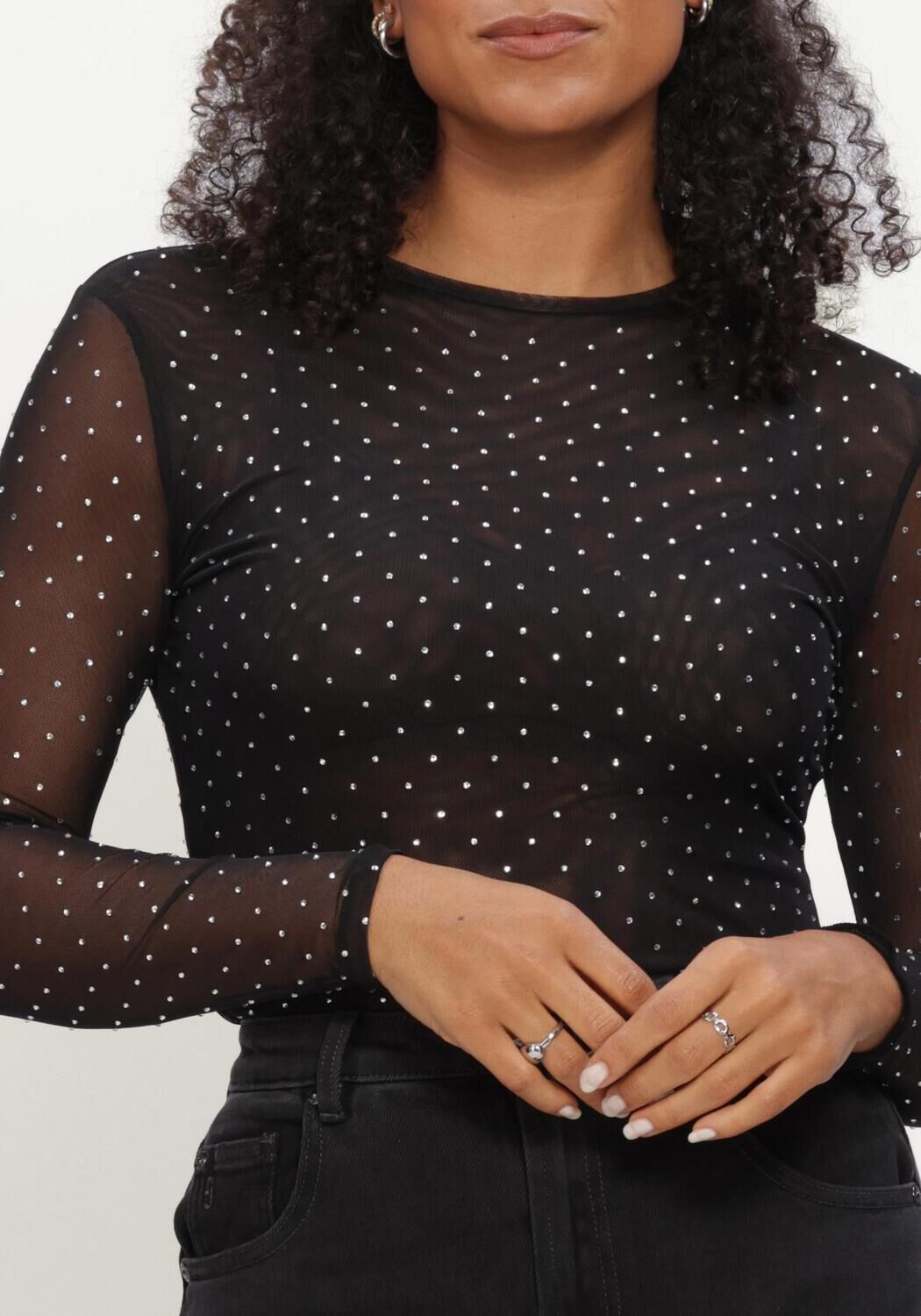 STUDIO AR Dames Tops & T-shirts Ines Glitter Mesh Zwart