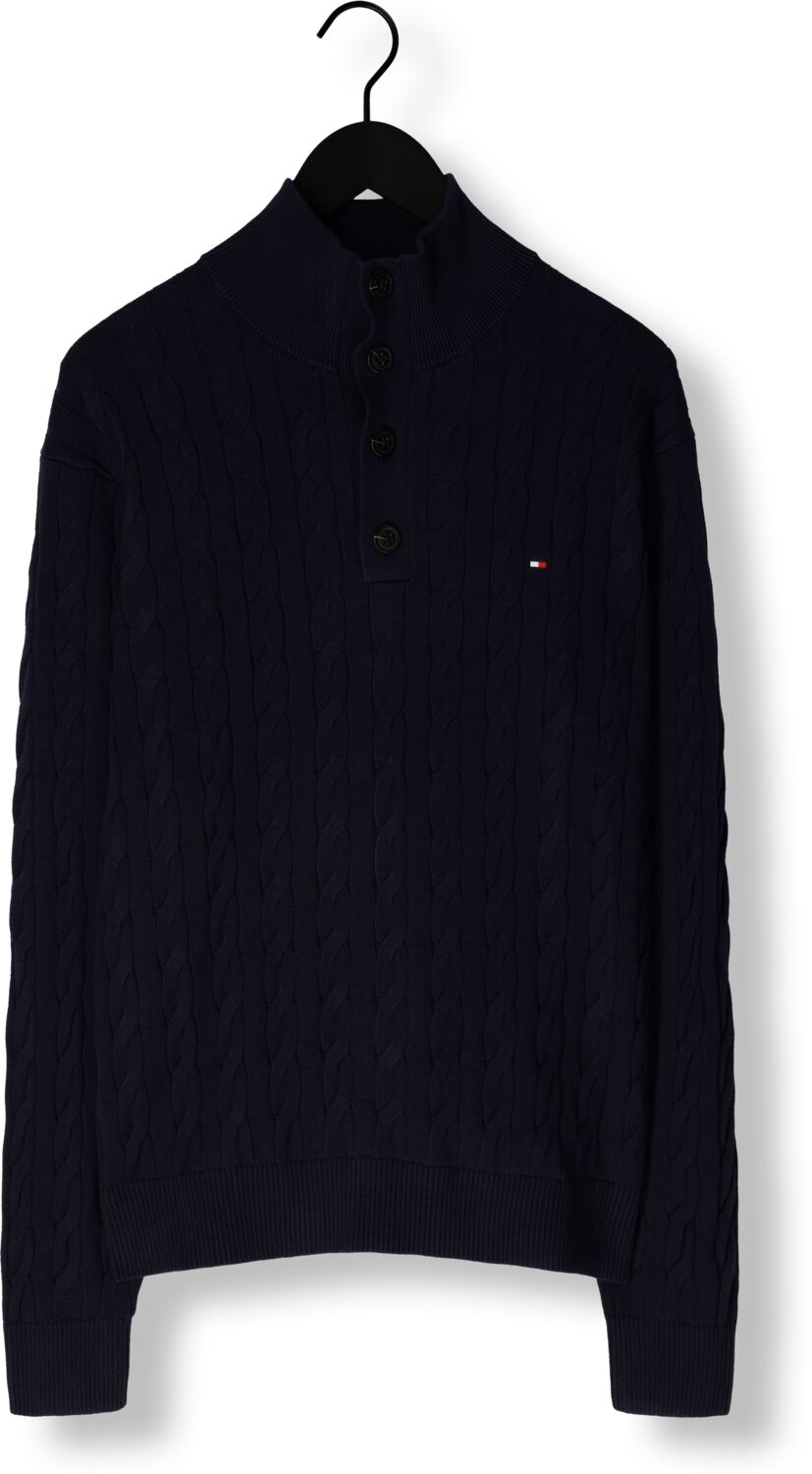 TOMMY HILFIGER Heren Truien & Vesten Classic Cotton Cable Bttn Mock Donkerblauw