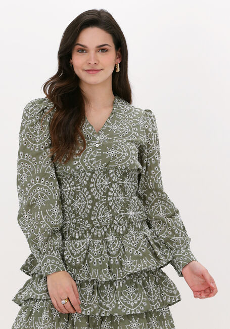 Groene COLOURFUL REBEL Blouses BOWIE BRODERIE ANGLAISE SMOCK TOP - large