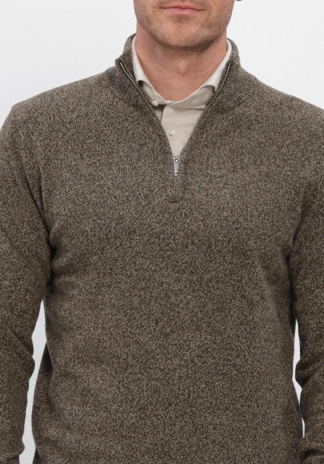 Bruine PROFUOMO Trui PULLOVER HALF ZIP 80/20 - large