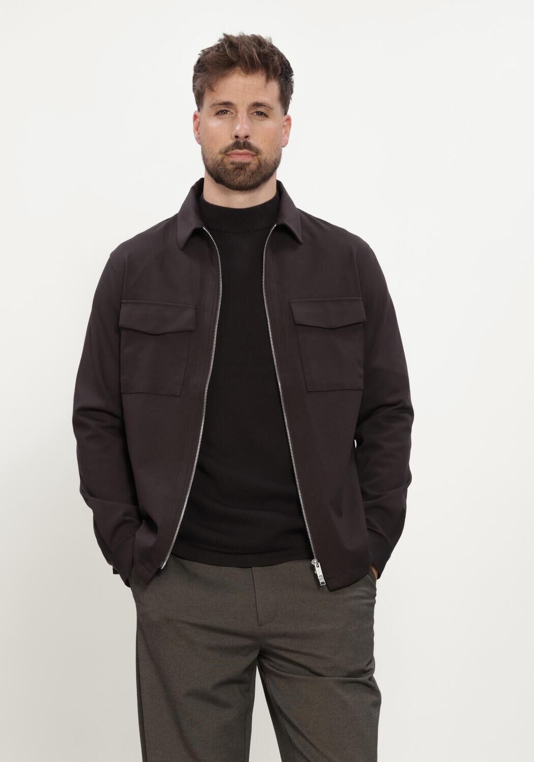 GENTI Heren Overshirts Overshirt Rits Bruin