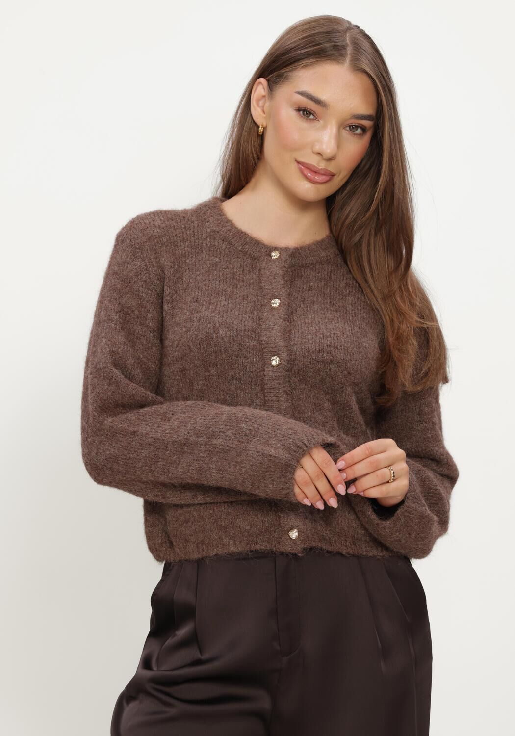 Bruine OBJECT Vest OBJSAGGIA RE L/S KNIT CARDIGAN - large