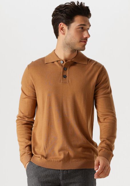 Camel SELECTED HOMME Trui SLHTRAY LS KNIT MERINO POLO - large