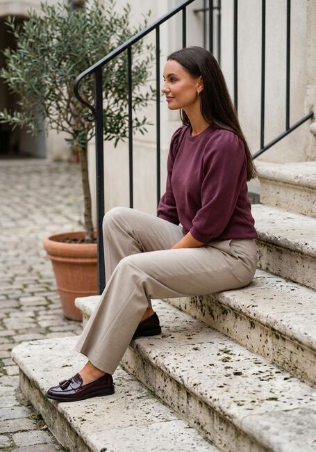 Bordeaux SELECTED WOMEN Top SLFTENNY 3/4 SWEAT TOP - large