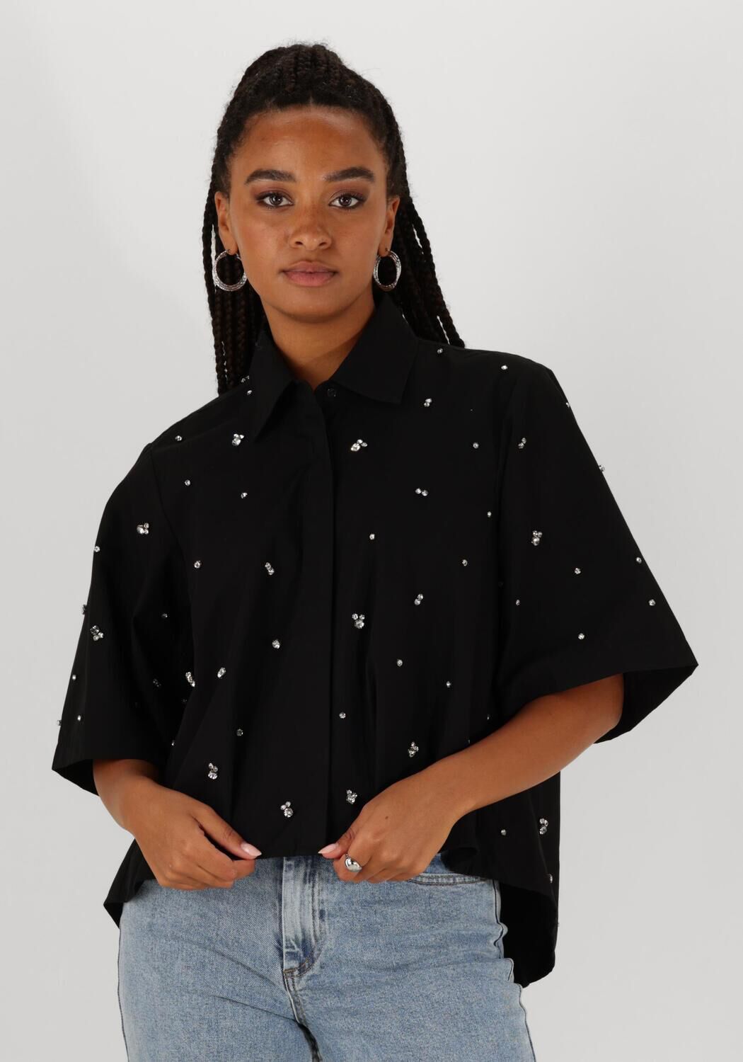 Est'Seven Zwarte Blouse met Strass-steentjes Black Dames