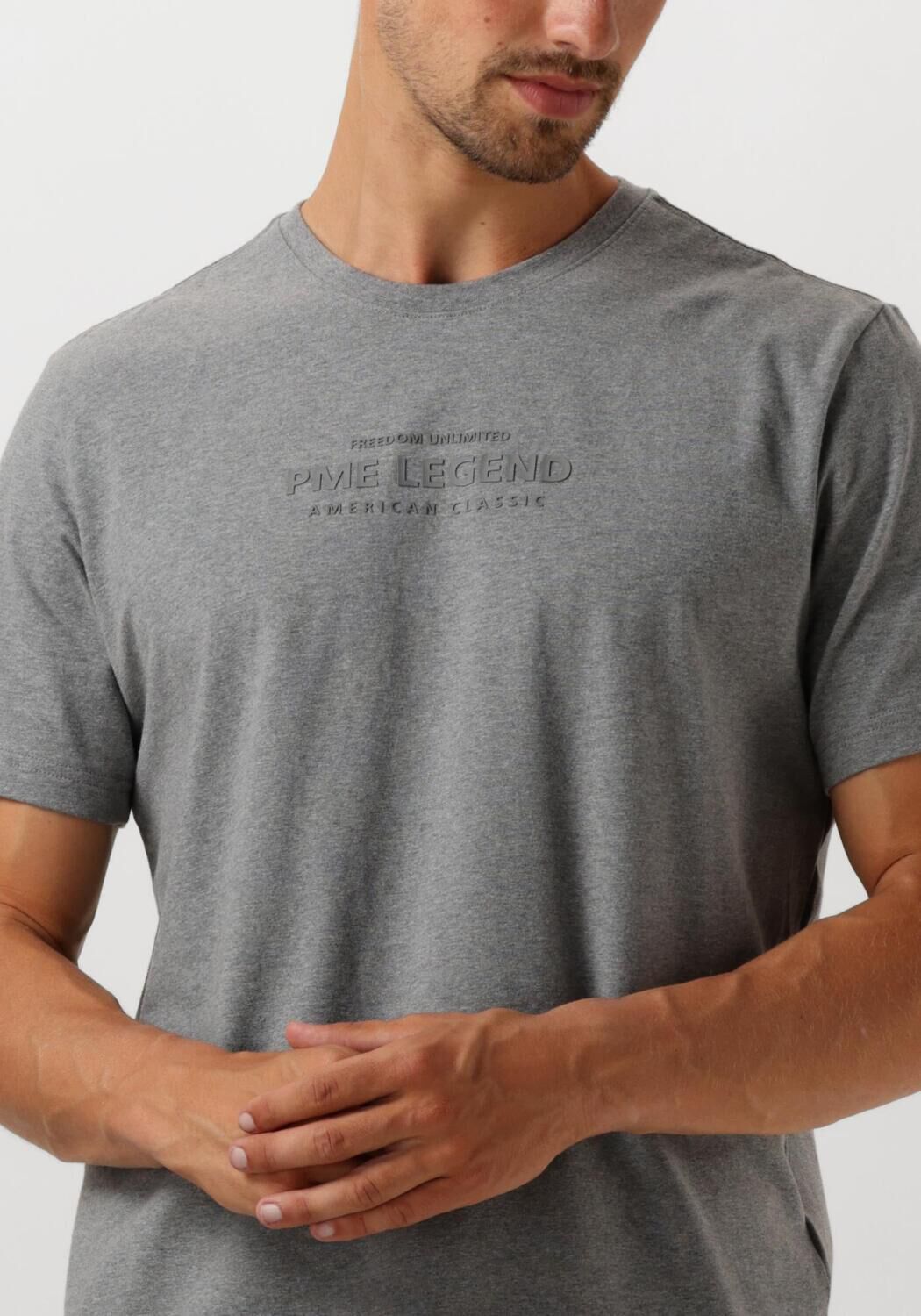 PME LEGEND Heren Polo's & T-shirts Short Sleeve R-neck Cotton Elastane Jersey Grijs