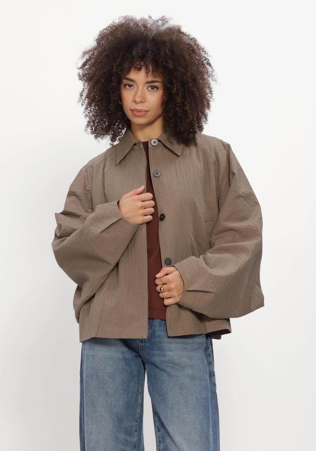 Taupe CATWALK JUNKIE Jack CHECK CAPE JACKET - large