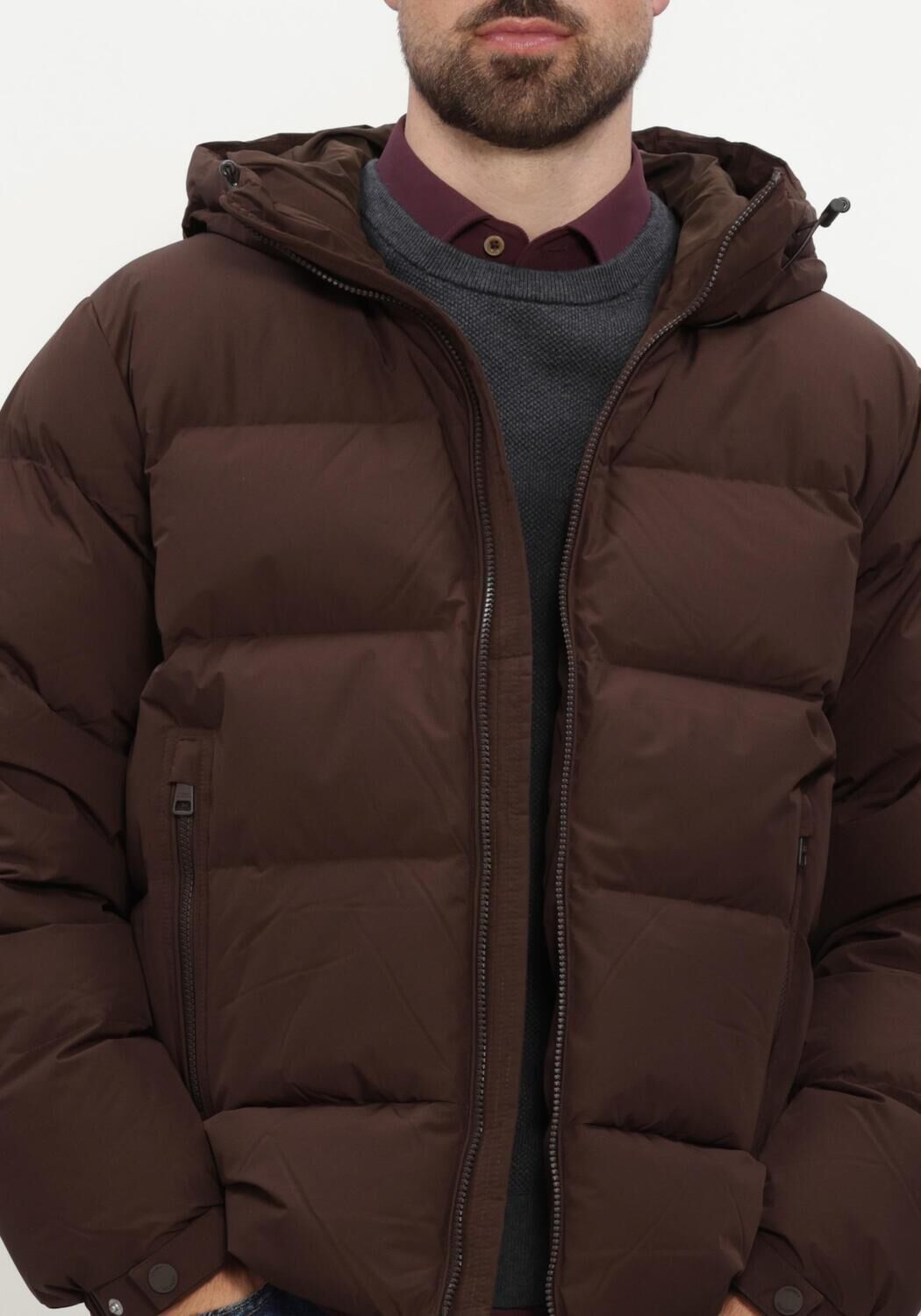 Bruine TOMMY HILFIGER Gewatteerde jas DOWN HOODED PUFFER JKT - large
