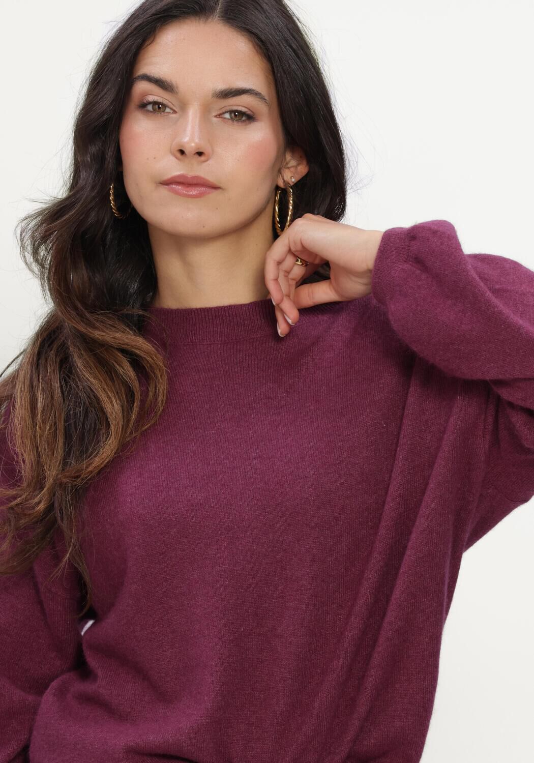 Paarse TWNS Trui LONG PUFFED SLEEVES ROUND NECK JUMPER - large