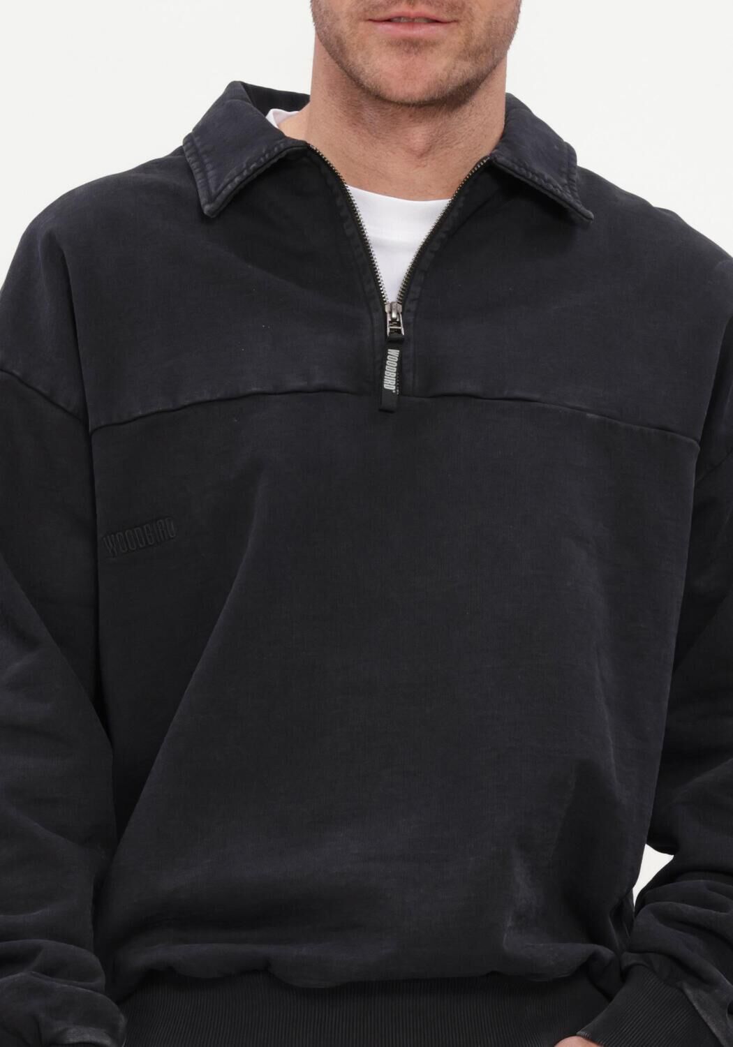 Zwarte WOODBIRD Polo WBLOKE WASHED ZIP POLO - large