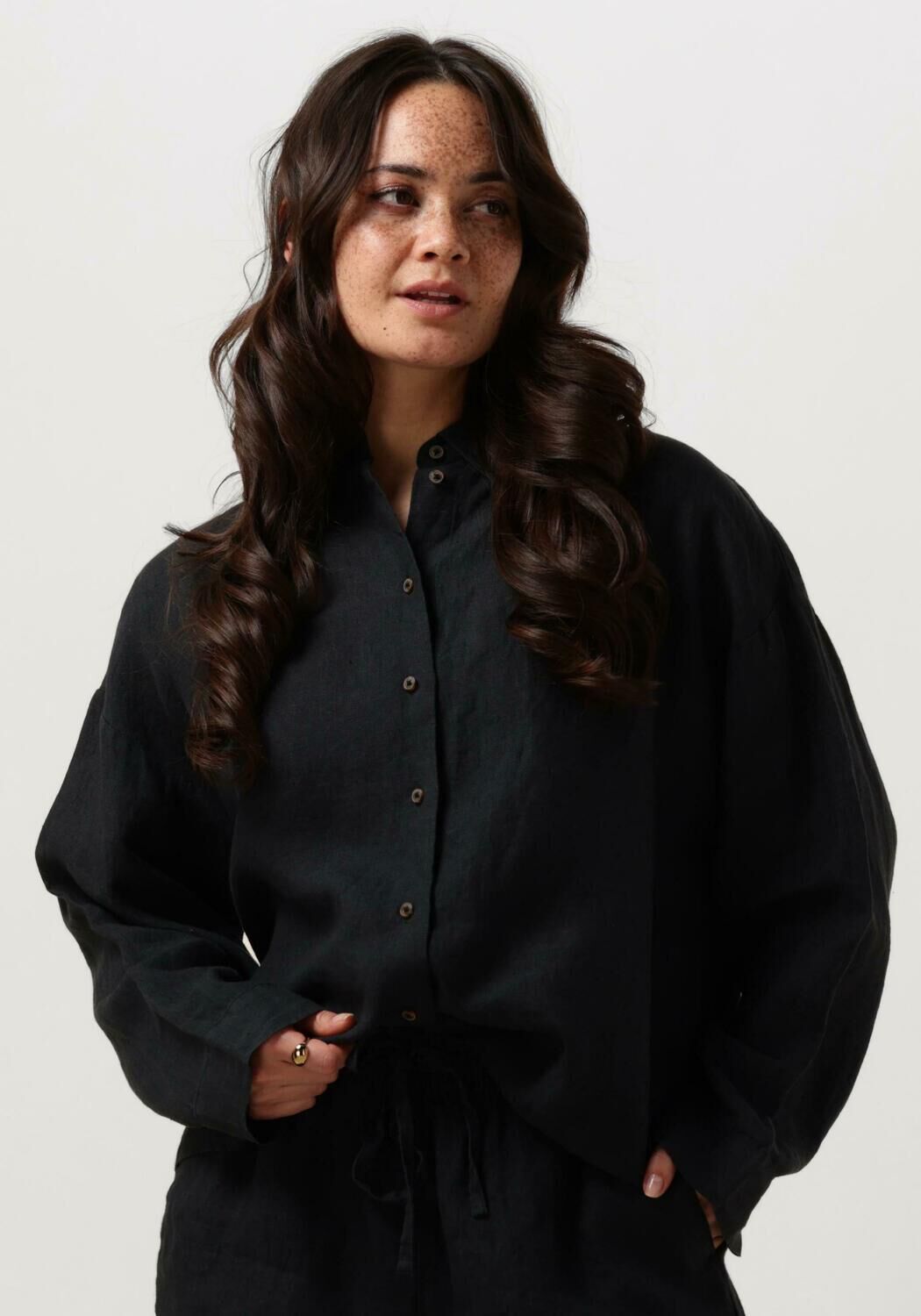 Selected Femme Zwarte Linnen Blouse Casual-Chic Stijl Black Dames