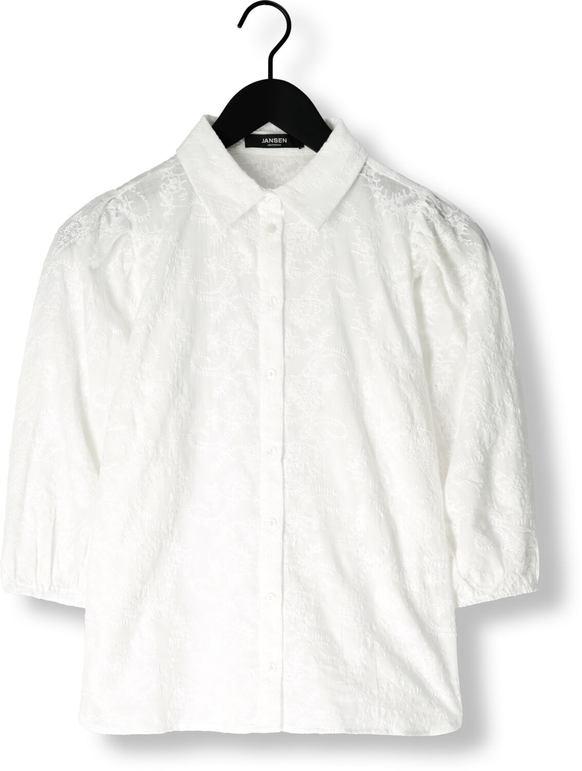 JANSEN AMSTERDAM Dames Blouses Ouma Blouse Wfe 722 3 4 Puffed Sleeve Wit