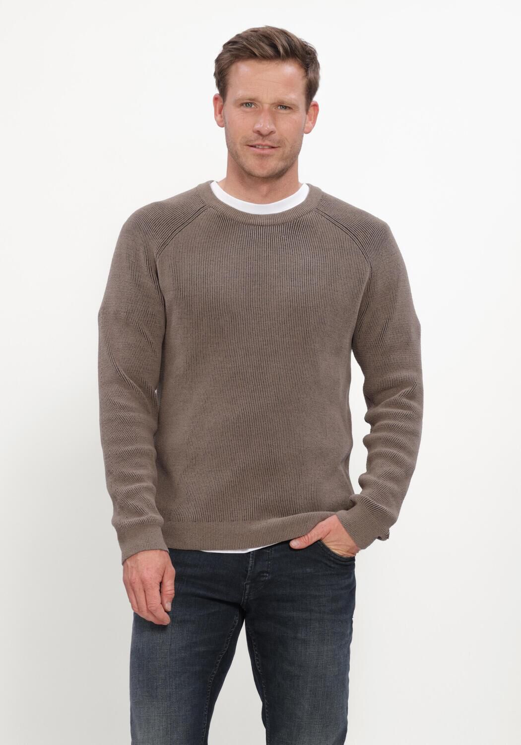 Taupe CAST IRON Trui CREWNECK REGULAR FIT SOFT BLEND - large
