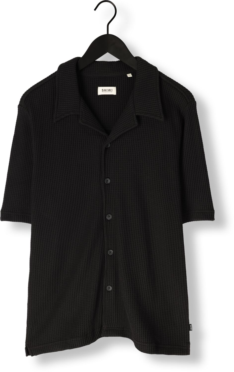 SHIWI Heren Overhemden Men Dean Waffle Structure Shortsleeve Zwart
