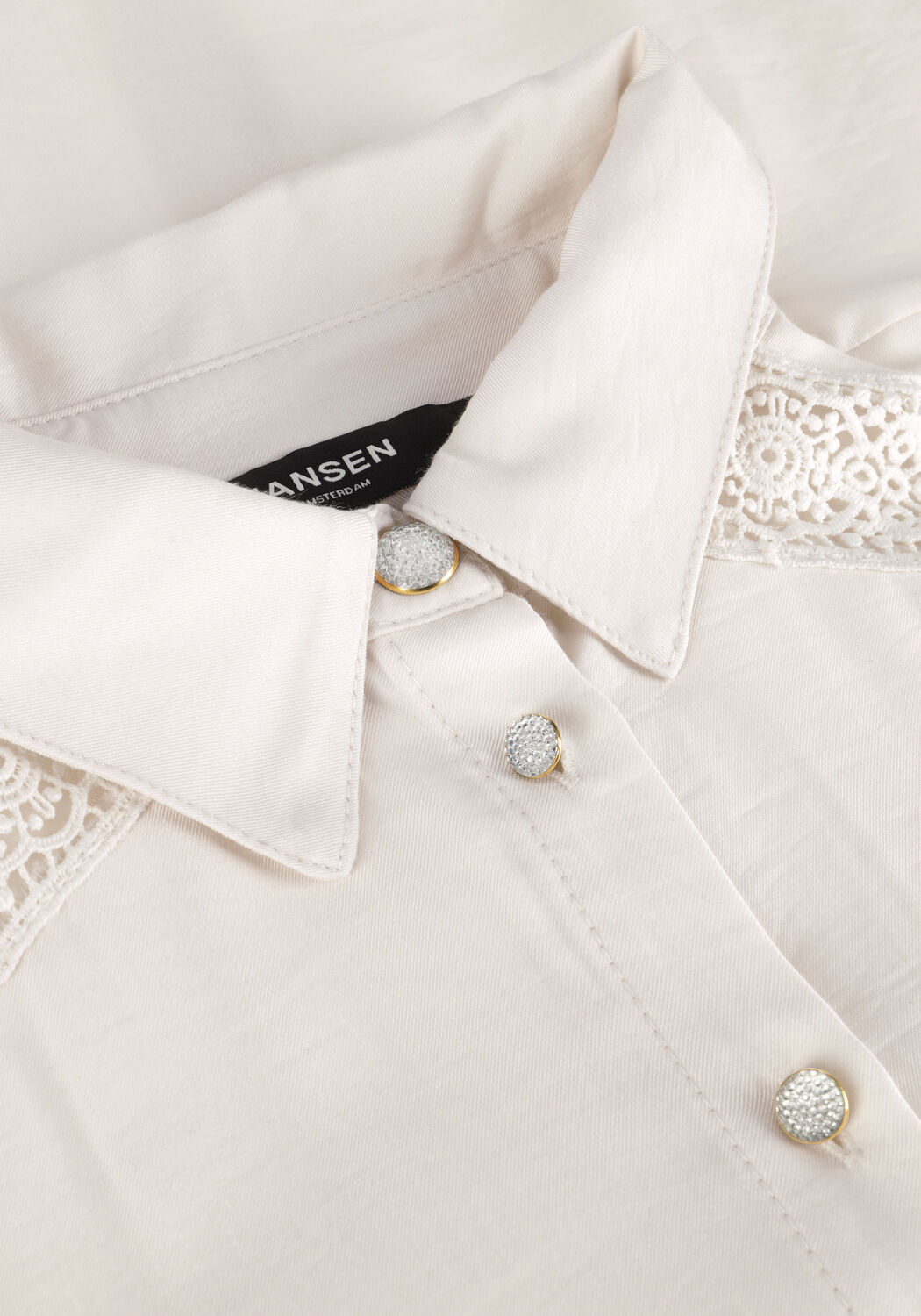 Witte JANSEN AMSTERDAM Blouses W754 BLOUSE LACE DETAILS AND LONG PUFFSLEEVES - large