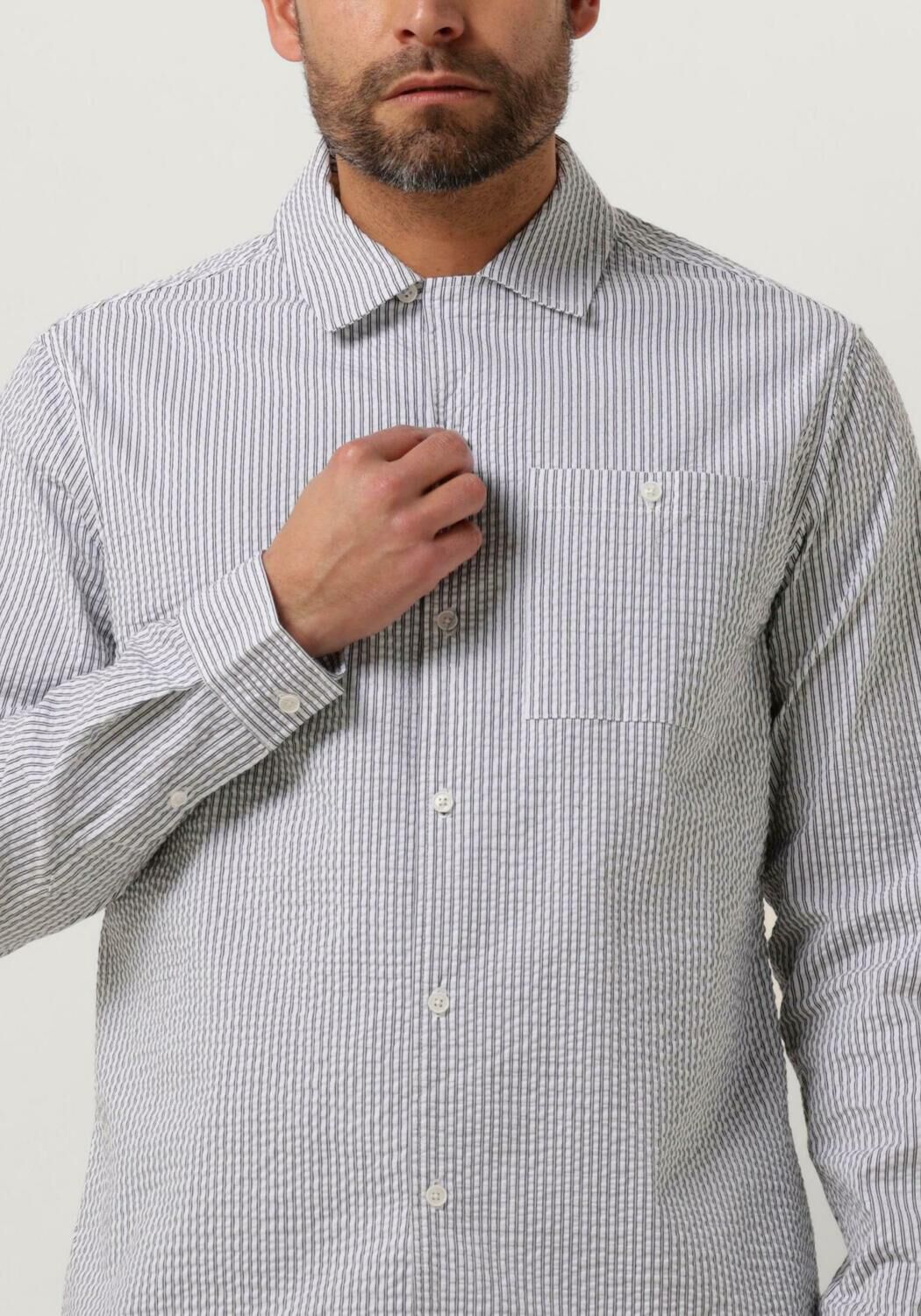ANERKJENDT Heren Overhemden Akkurt L s Stripe Shirt Gebroken Wit