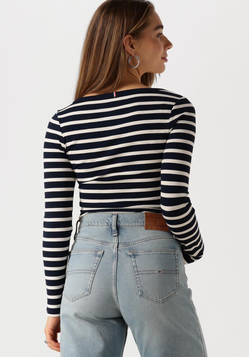 TOMMY HILFIGER Dames Tops & T-shirts Slim 5x2 Rib O-nk Ls Blauw