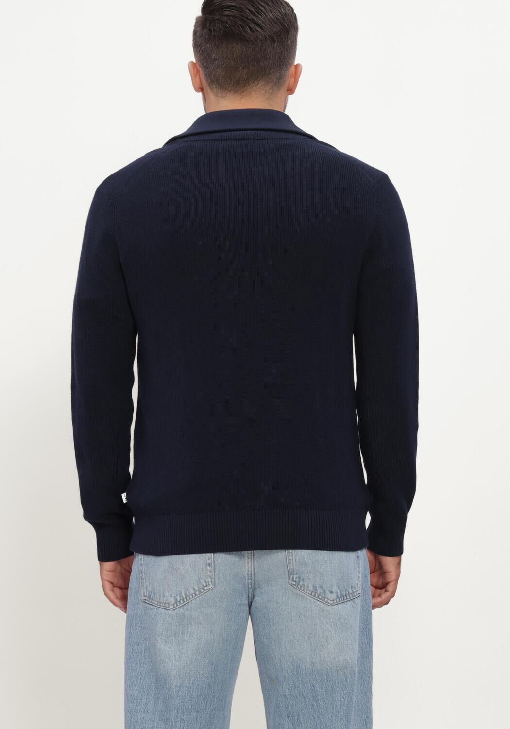 Donkerblauwe JC RAGS Trui PULLOVER HALF ZIP EDGAR - large
