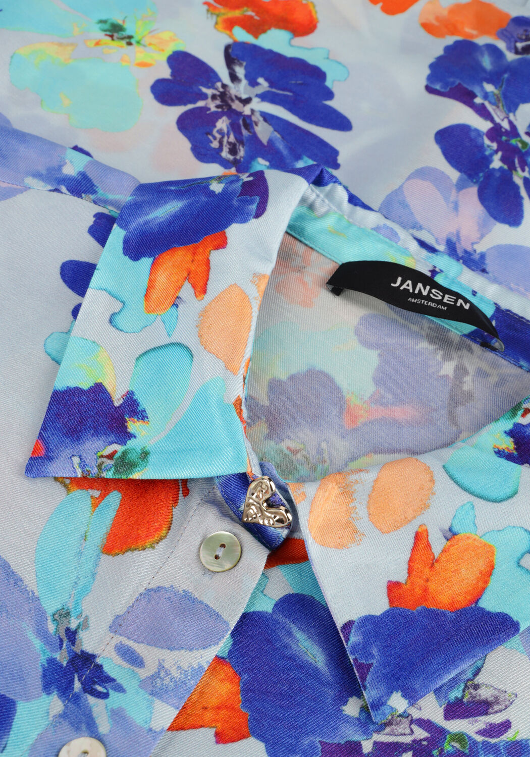 Lichtblauwe JANSEN AMSTERDAM Blouses WP764 PRINTED BLOUSE LONG PUFFED SLEEVE - large