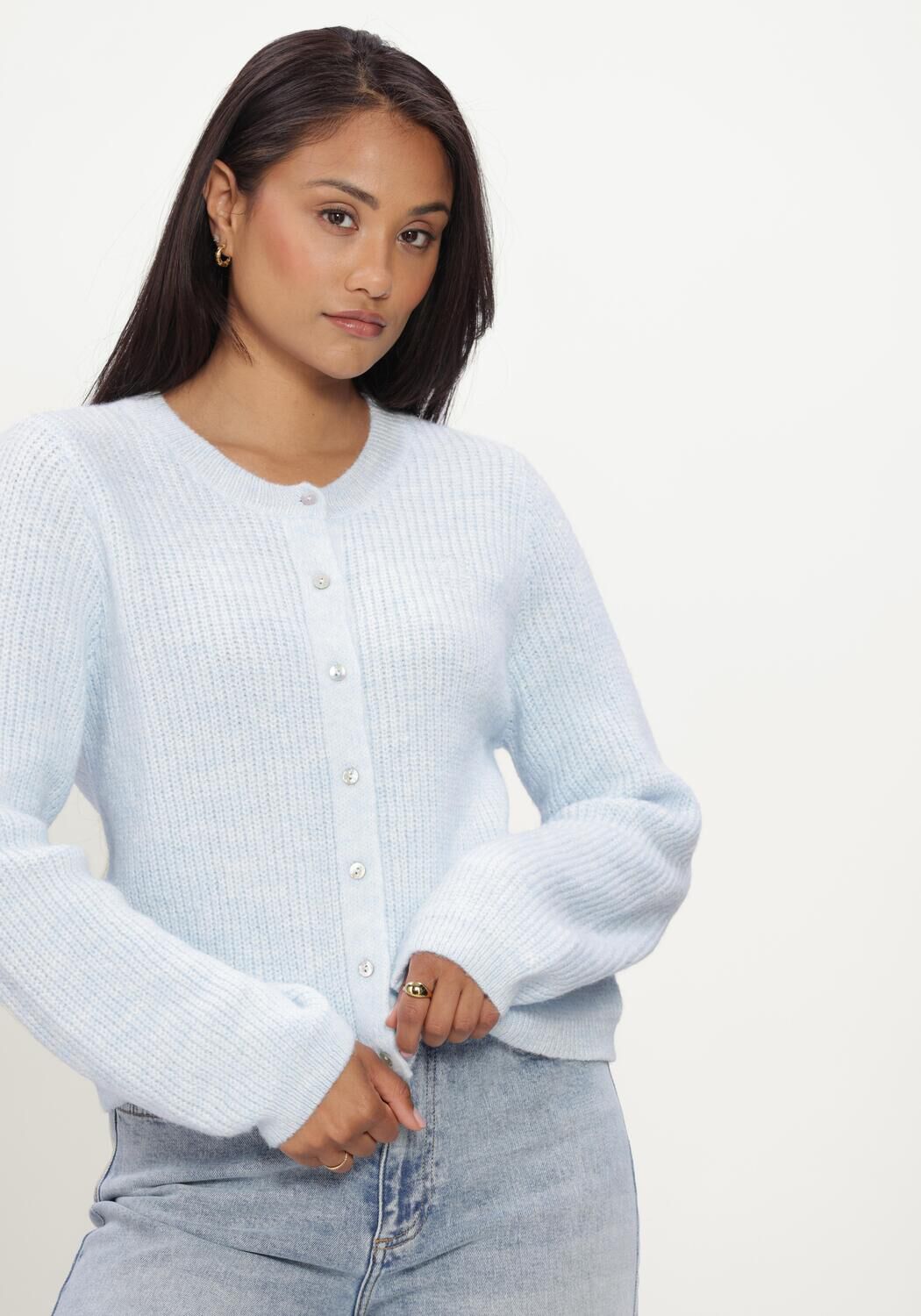 Lichtblauwe MODSTR&Ouml;M Trui CRISMD CARDIGAN - large