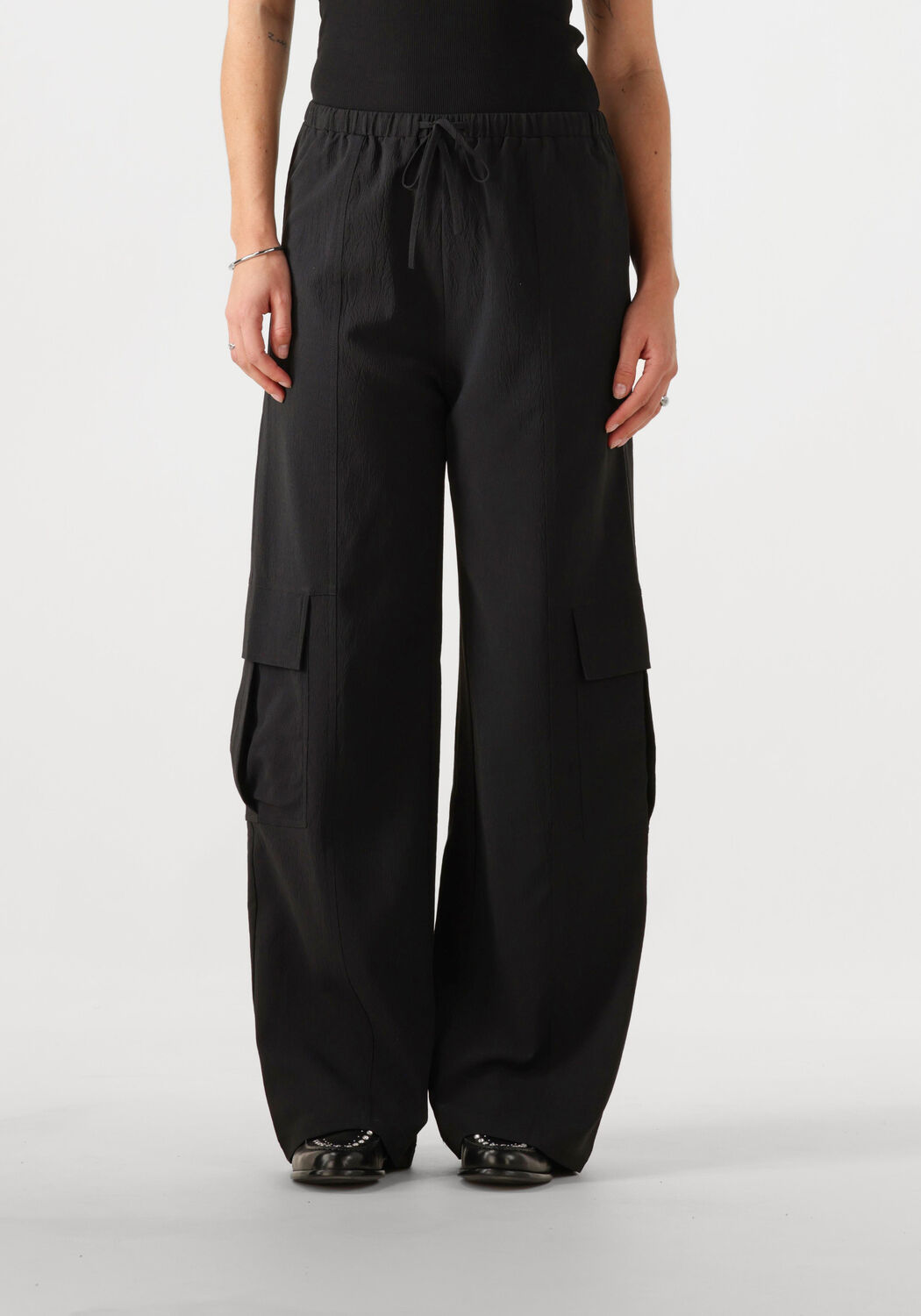 Refined Department wide leg high waist broek zwart