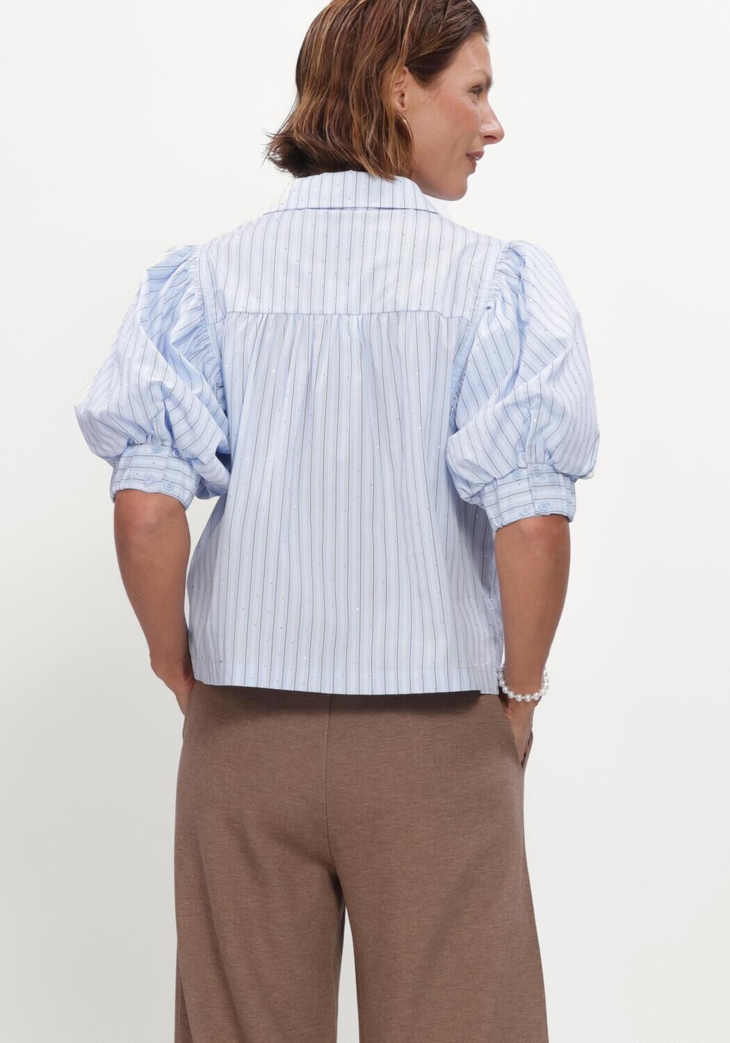 Lichtblauwe NEO NOIR Blouses ETTA STRIPE STONE SHIRT - large