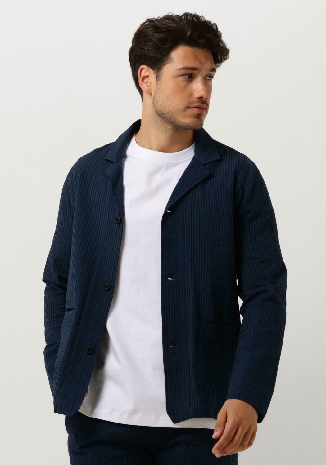 BUTCHER OF BLUE Heren Overhemden Worker Seersucker Blazer Blauw